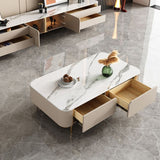 2 Drawers Rectangular Slate Top Coffee Table 4 Legs Cocktail Table