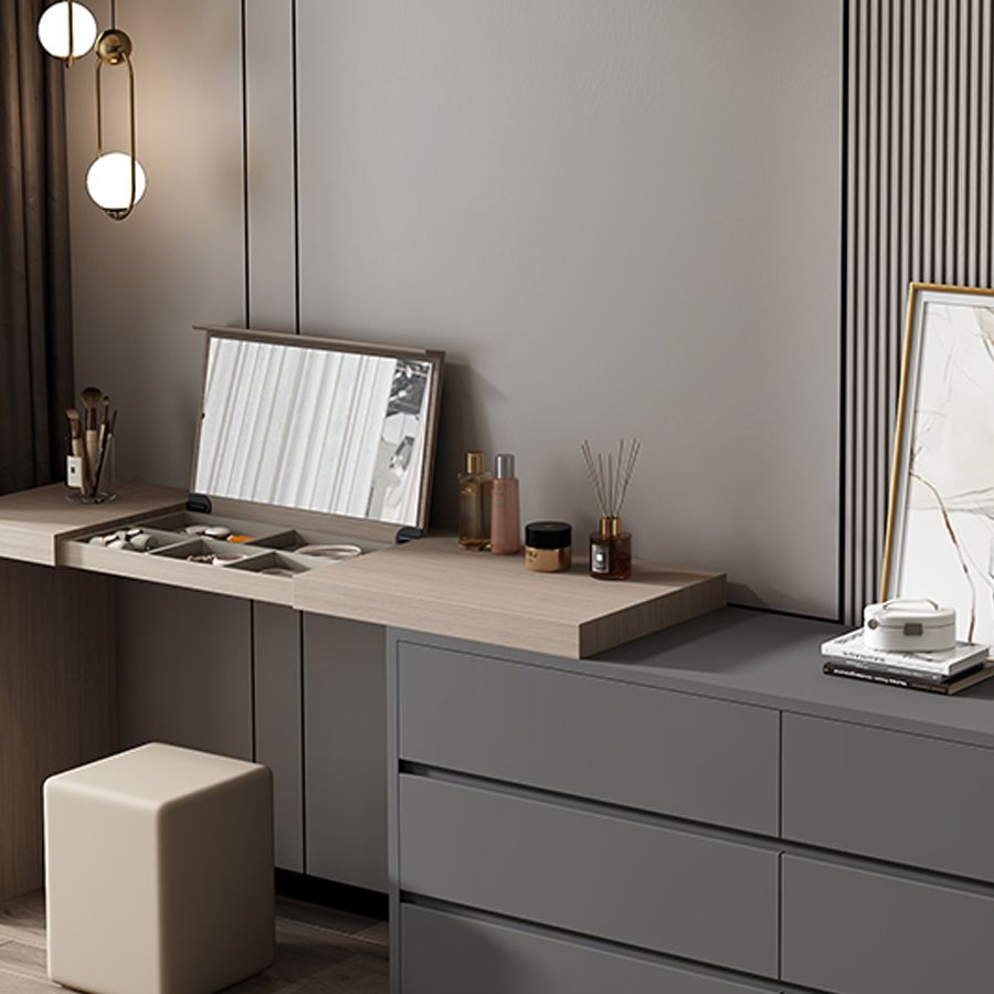 Moderne 6-lading flip-top make-up ijdelheid set met spiegel en ontlasting