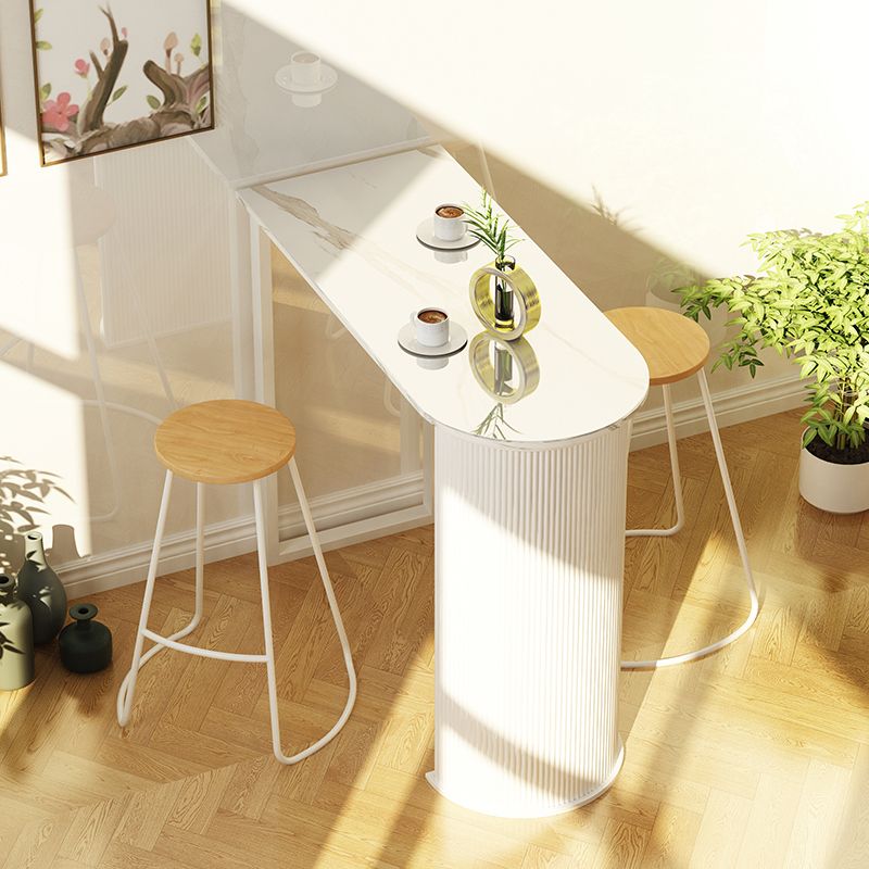 Modern Steel Bar Dining Table with Stone Top White Indoor Bistro Table Fixed Table Clearhalo 'Bar Furniture' 'Bar Tables' 'bar_tables' 'furn' 'furn_bar_tables' 'Furniture' 'furniture_bar_tables' 'Kitchen & Dining Furniture' 1200x1200_82d0a808-cbc3-4852-b733-9476b37ab98e