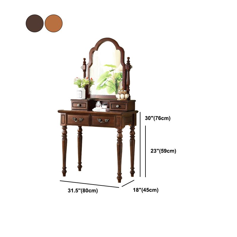 Table de bureau de vanité de maquillage traditionnelle avec tiroir en marron pour chambre à coucher