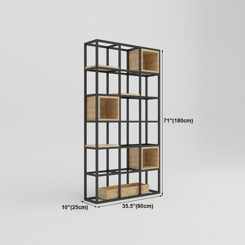 Modern Open Etagere Bookshelf with Black Iron Frame Pine Wood Shelf Clearhalo 'Bookcases' 'Furniture' 'furniture_bookcases' 'kitchen' 'kitchen_bookcases' 'Living Room Furniture' 'Office Furniture' 1200x1200_82d307aa-6c37-465c-8288-8f01c115225b