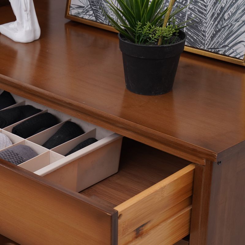 Mid Century Modern Brown Accent Cabinet with Doors in Solid Wood Rectangle Cabinet