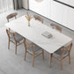 Modern Sintered Stone White Table Dining Table with Wooden Base and 4 Legs