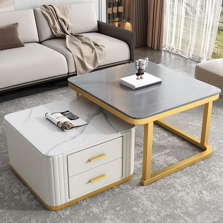 Modern Square Stone Coffee Table with Drawers 2 Nesting Cocktail Table Set Clearhalo 'Coffee & Accent Tables' 'Coffee Tables' 'coffee_tables' 'furn' 'furn_coffee_tables' 'Furniture' 'Living Room Furniture' 1200x1200_82eb21ab-caab-4115-b627-87f4ad4ce64d