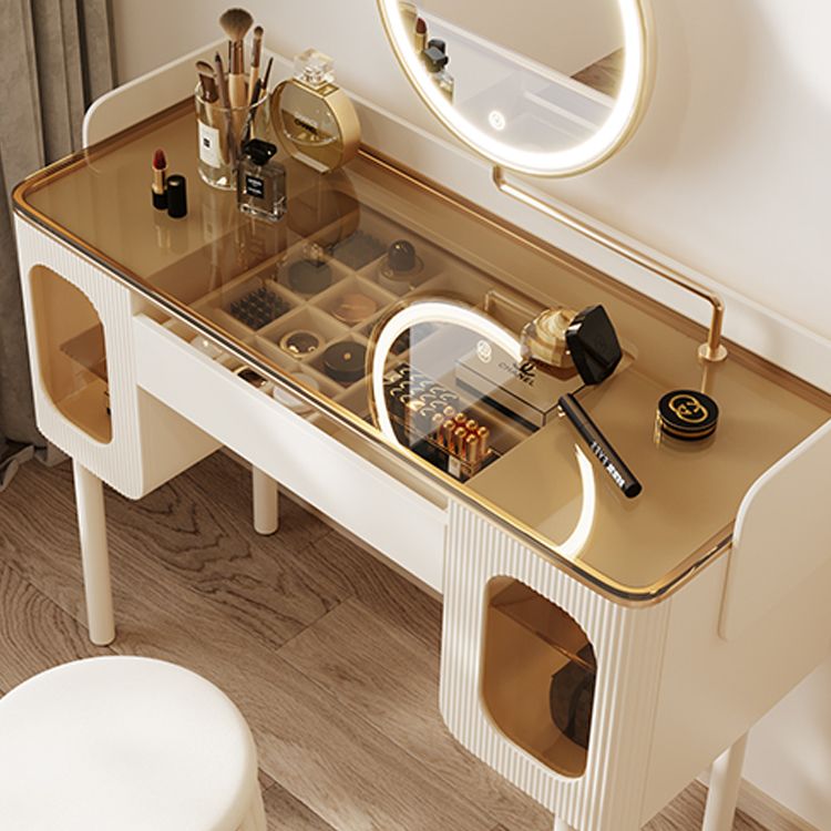 Tabouret de basse-coiffure de rangement de vanité de maquillage en verre ensemble avec tiroir