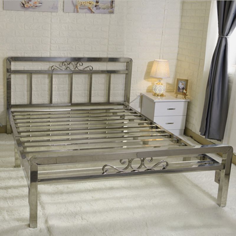 Letto moderno in acciaio argento letto rettangolare standard con gambe metalliche