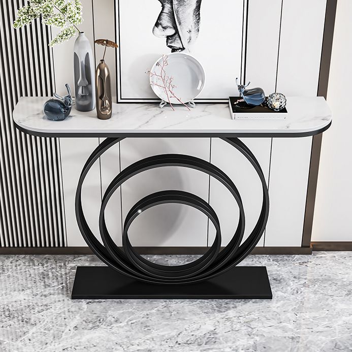 Stone Console Table 31.49" High Metal Frame Half Moon Accent Table Clearhalo 'Console Tables' 'console_tables' 'Entry & Mudroom Furniture' 'furn' 'furn_console_tables' 'Furniture' 1200x1200_82f945d7-a629-477a-90c7-221cd6634a65