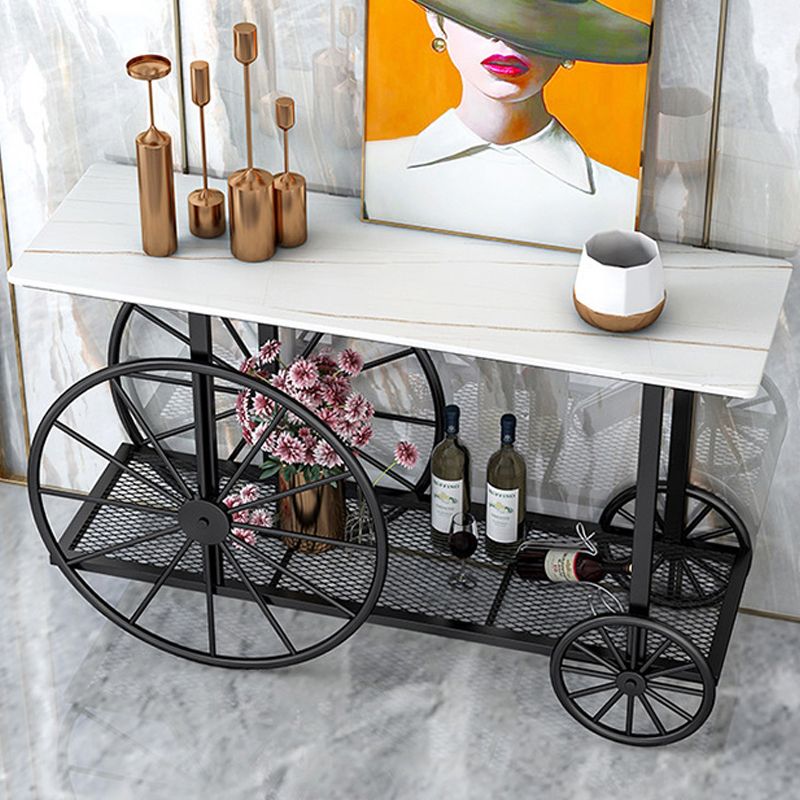 現代の鉄コンソールソファテーブル長方形の大理石のアクセントテーブルとホールの棚付き