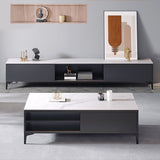 Console de télévision de rangement ouvert et noir en ardoise avec 2 portes