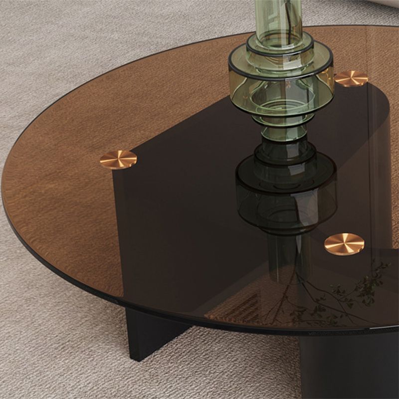 Contemporary Glass Top Round Coffee Table Abstract Cocktail Table