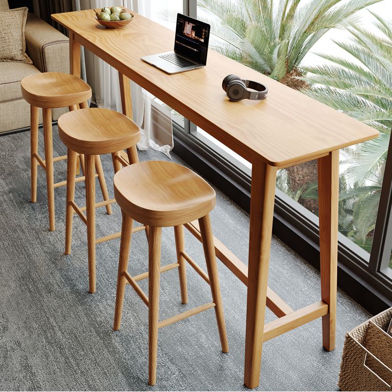 Rectangular Pine Wood Top Bar Table Modern Bar Table with Trestle Base in Nature Clearhalo 'Bar Furniture' 'Bar Tables' 'bar_tables' 'furn' 'furn_bar_tables' 'Furniture' 'Kitchen & Dining Furniture' 1200x1200_8308cf0e-6492-4e41-8479-451fb4462a73