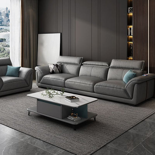 Divano grigio in pelle in finto e chaise di divano posteriore del biscotto moderno - 33,46 "H