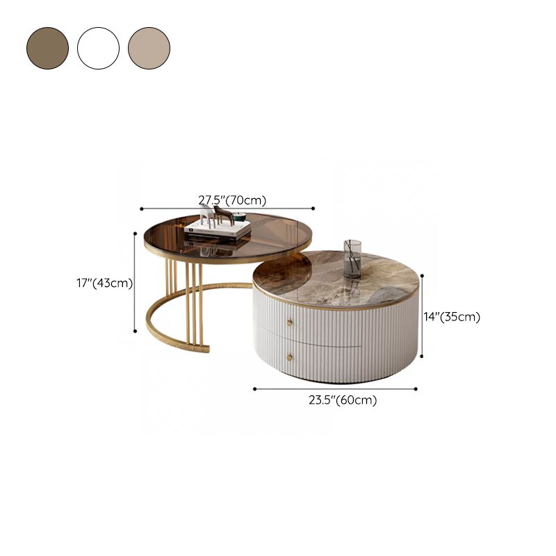 Round Frame Coffee Table Slate Nesting Coffee Table Set with Storage Clearhalo 'Coffee & Accent Tables' 'Coffee Tables' 'coffee_tables' 'furn' 'furn_coffee_tables' 'Furniture' 'Living Room Furniture' 1200x1200_830c6420-5174-47a7-9818-9833bc9556e8