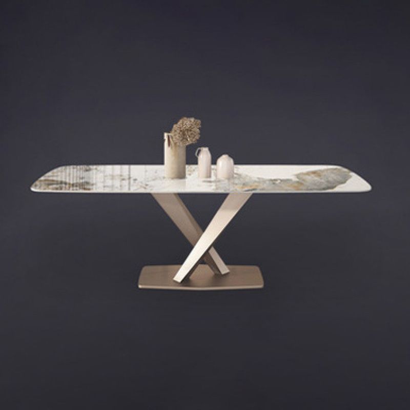 Rectangle Dining Table Stone Top Table with Stainless Steel Pedestal Base Clearhalo 'Dining Tables & Seating' 'Dining Tables' 'dining_table' 'furn' 'furn_dining_table' 'Furniture' 'furniture_dining_table' 'Kitchen & Dining Furniture' 1200x1200_83175899-09c8-4630-aa3f-c5c77e89ef87