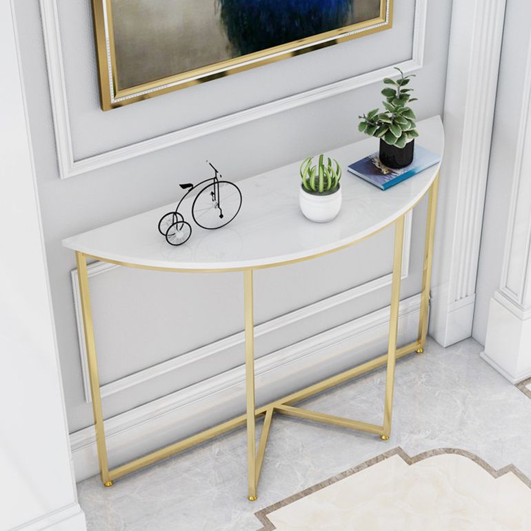 Contemporary Engineered Marble Console Sofa Table Half Moon Iron End Table for Hall Clearhalo 'Console Tables' 'console_tables' 'Entry & Mudroom Furniture' 'furn' 'furn_console_tables' 'Furniture' 1200x1200_8317a956-c882-467e-b4f6-0e114b7f7d7f