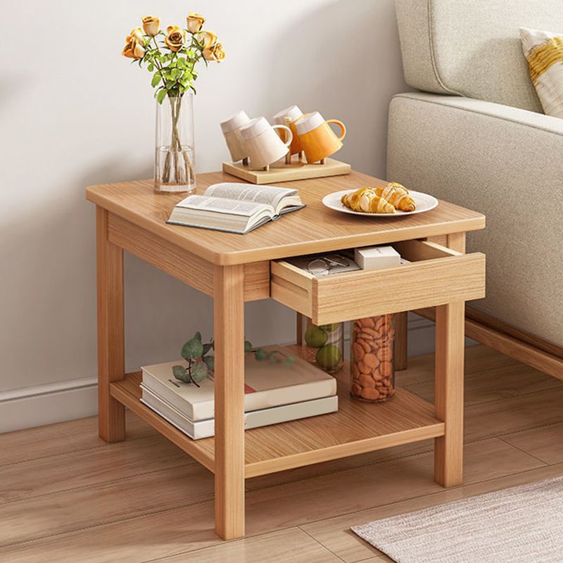 Square Wooden 4 Legs Side Table 1-Drawer End Table with Shelf Clearhalo 'Coffee & Accent Tables' 'End & Side Tables' 'end_side_tables' 'furn' 'furn_end_side_tables' 'Furniture' 'Living Room Furniture' 1200x1200_831b8027-c774-4989-98d5-cd2f07ad35eb