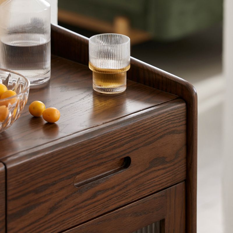 Espresso Solid Wood Dining Server Modern Glass Door with 2 Drawers Clearhalo 'buffet_sideboard' 'Buffets & Sideboards' 'furn' 'furn_buffet_sideboard' 'Furniture' 'Kitchen & Dining Furniture' 1200x1200_831d7c8c-62ba-4cc4-aa55-9761c656712e