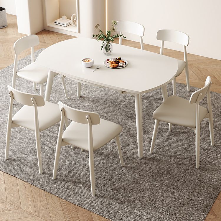 Contemporary White Easy Folding Stone Dining Table with 4 Wooden Legs