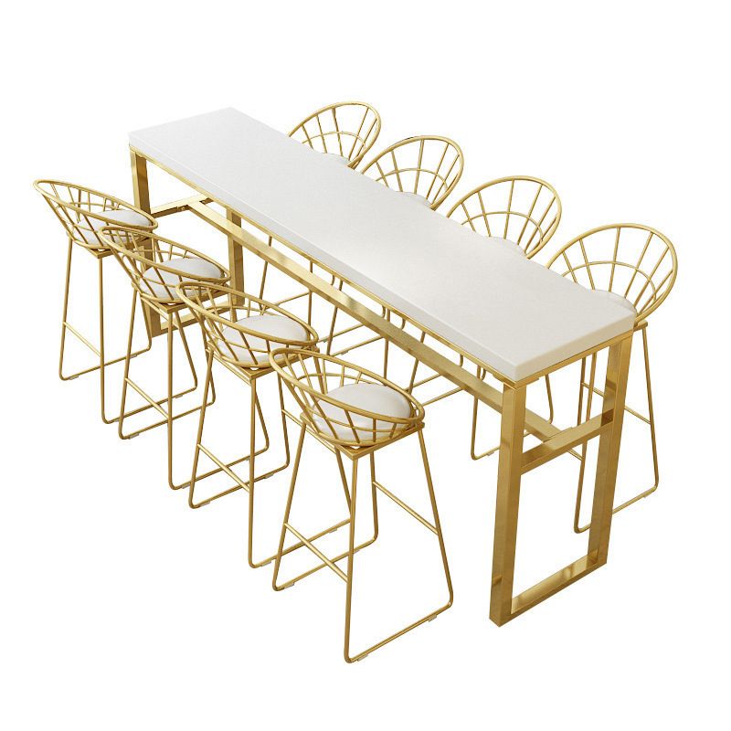 Rectangular Bar-height Table White Wood Top Pub Table with Metal Base Clearhalo 'Bar Furniture' 'Bar Tables' 'bar_tables' 'furn' 'furn_bar_tables' 'Furniture' 'Kitchen & Dining Furniture' 1200x1200_8326be41-bd58-4081-a00b-acf70f78f015
