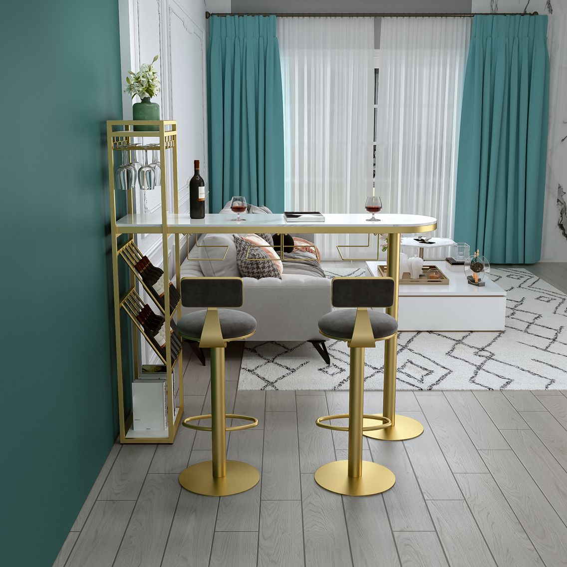 Glam Style Iron Bar Table 41.3"H Faux Marble White Top Bistro Table with Wine Rack Clearhalo 'Bar Furniture' 'Bar Tables' 'bar_tables' 'furn' 'furn_bar_tables' 'Furniture' 'furniture_bar_tables' 'Kitchen & Dining Furniture' 'kitchen&dining_furn' 'kitchen' 1200x1200_832784f3-cfcc-47be-8152-85832c462c1b
