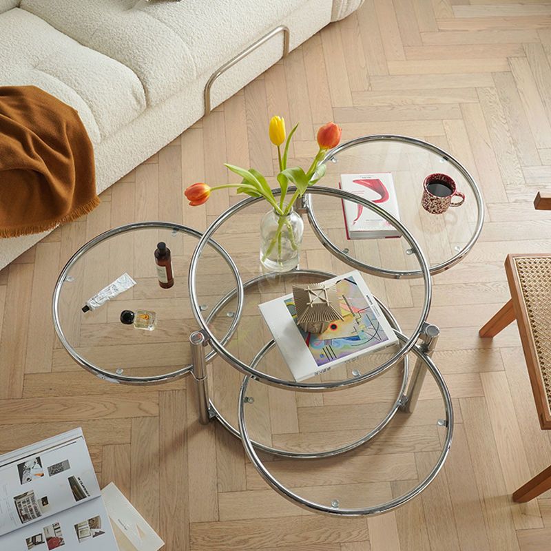 Round with Metal Accents Coffee Table Extendable Modern Glass Cocktail Table Clearhalo 'Coffee & Accent Tables' 'Coffee Tables' 'coffee_tables' 'furn' 'furn_coffee_tables' 'Furniture' 'furniture_coffee_tables' 'Living Room Furniture' 1200x1200_832bf942-eb9a-4ad0-a58d-fbbbda88a521