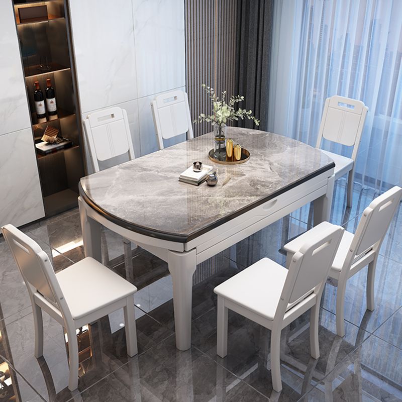 Moderne Stil Steinmöbel Set 7 Stücke runde Form Dinette Tisch mit armlosen Stuhl