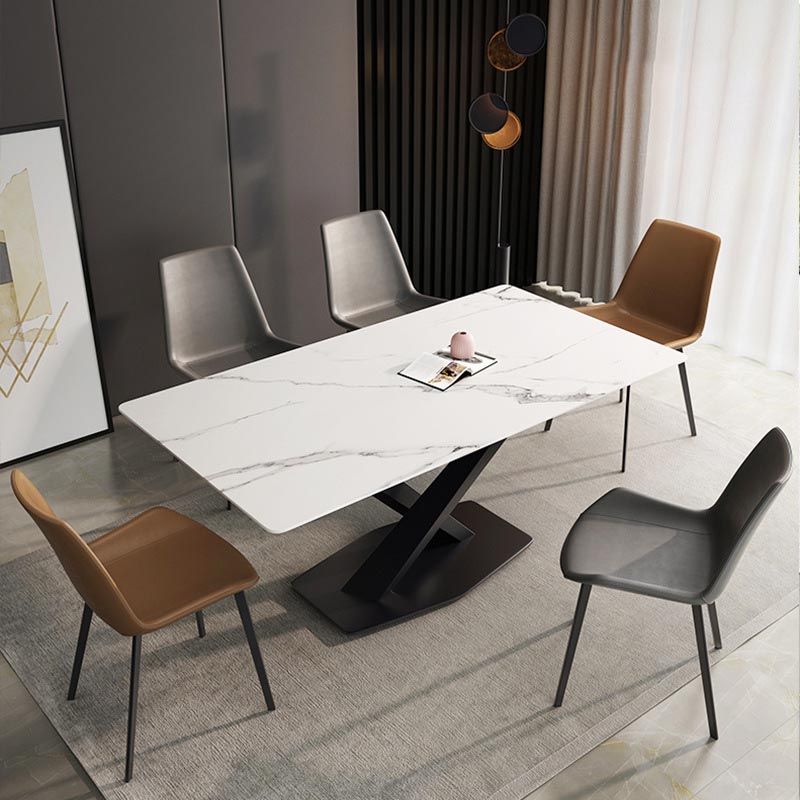 Contemporary Stone Dining Table Rectangle Dining Table with Pedestal Base in Black Clearhalo 'Dining Tables & Seating' 'Dining Tables' 'dining_table' 'furn' 'furn_dining_table' 'Furniture' 'furniture_dining_table' 'Kitchen & Dining Furniture' 'kitchen' 'kitchen_dining_table' 1200x1200_832d7cac-c926-4cbc-9233-22a2d52f6e17
