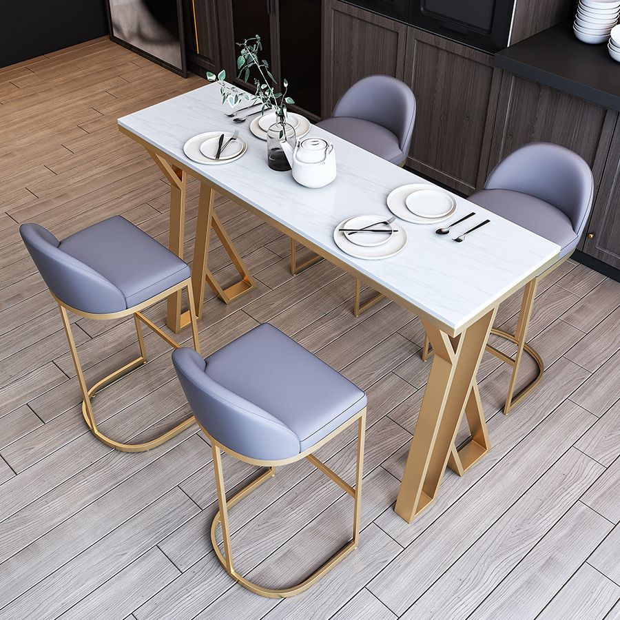 White Glam Style Bar Table in Faux Marble and Metal Bar Table for Dining Room Clearhalo 'Bar Furniture' 'Bar Tables' 'bar_tables' 'furn' 'furn_bar_tables' 'Furniture' 'furniture_bar_tables' 'Kitchen & Dining Furniture' 1200x1200_832f5480-f45a-468b-a3ca-7915da10e3fe