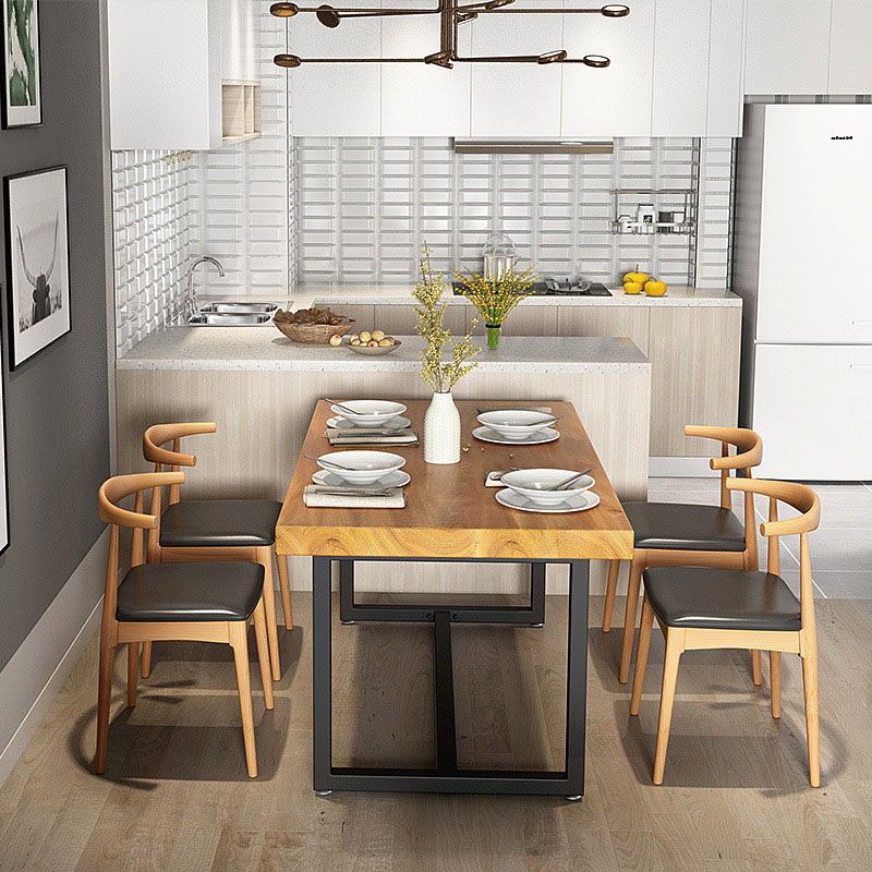 Pine Wood Top Dining Table Industrial Rectangle Table with Trestle Base in Black Clearhalo 'Dining Tables & Seating' 'Dining Tables' 'dining_table' 'furn' 'furn_dining_table' 'Furniture' 'furniture_dining_table' 'Kitchen & Dining Furniture' 'kitchen' 'kitchen_dining_table' 1200x1200_833071c0-3d3c-45a8-b6c1-c3e0694ea56e