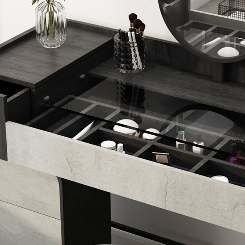 Tavolo da toep da trucco con vanità in vetro contemporaneo con specchio e sgabelli - 32,38 "H