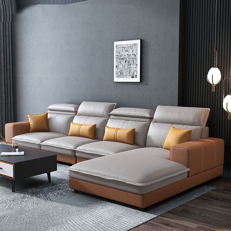 Contemporary Faux Leather L-Shape Sectional with Chaise and Square Arms Clearhalo 'furn' 'furn_sectionals' 'Furniture' 'Living Room Furniture' 'Sectionals' 1200x1200_8336ab66-8709-4feb-b806-60cf8955f25b