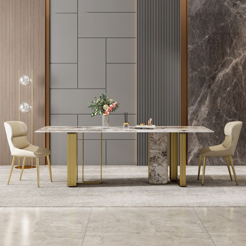 Minimalist Sintered Stone Kitchen Dining Set Gray Rectangle Shape Dining Set with Double Pedestal Clearhalo 'Dining Room Sets' 'Dining Tables & Seating' 'dining_room_set' 'furn' 'furn_dining_room_set' 'Furniture' 'furniture_dining_room_set' 'Kitchen & Dining Furniture' 'kitchen&dining_furn' 'kitchen' 1200x1200_833cafa7-7257-46d3-8fab-5a9485ab622d