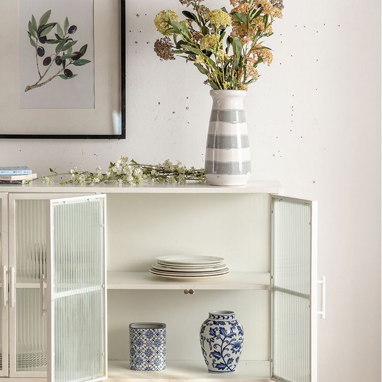 Industrial Metal Cabinet in White Distressed Chest with Glass Paned Clearhalo 'Cabinets & Chests' 'cabinets_chests' 'furn' 'furn_cabinets_chests' 'Furniture' 'Living Room Furniture' 1200x1200_833dbb1c-4ee9-4950-8ebd-7741ce4cdfe0