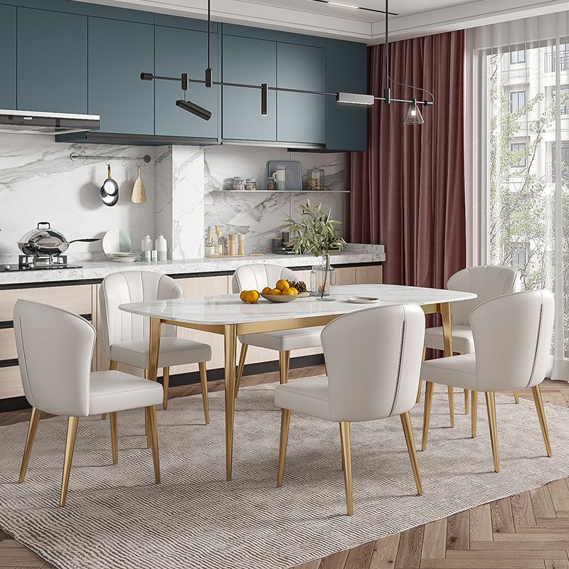 Luxury Sintered Stone Dining Table Rectangle Table with Metal Base and 4 Legs in Gold Clearhalo ' dining_table' 'Dining Tables & Seating' 'Dining Tables' 'furn' 'furn_dining_table' 'Furniture' 'furniture_dining_table' 'Kitchen & Dining Furniture' 'kitchen&dining_furn' 'kitchen' 'kitchen_dining_table' 1200x1200_833f61ab-0bc0-4180-b1bc-2e41d9a860fe
