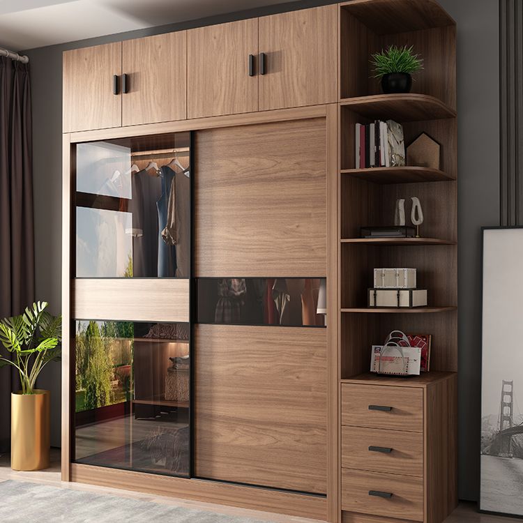 Brown Wardrobe Closet Engineered Wood Storage Cabinet for Bedroom