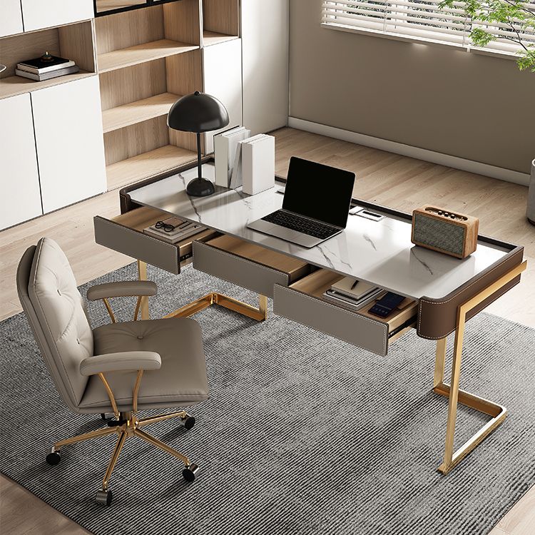 Stein gebogener Schreibtisch Glam 29.53 "großer Büroschreibtisch mit Schubladen