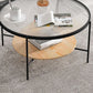 17.7" H Round Glass Top Coffee Table Steel 4 Legs Cocktail Table with Shelf Clearhalo 'Coffee & Accent Tables' 'Coffee Tables' 'coffee_tables' 'furn' 'furn_coffee_tables' 'Furniture' 'Living Room Furniture' 1200x1200_8345802e-24be-4975-8103-fb6e0962e50d