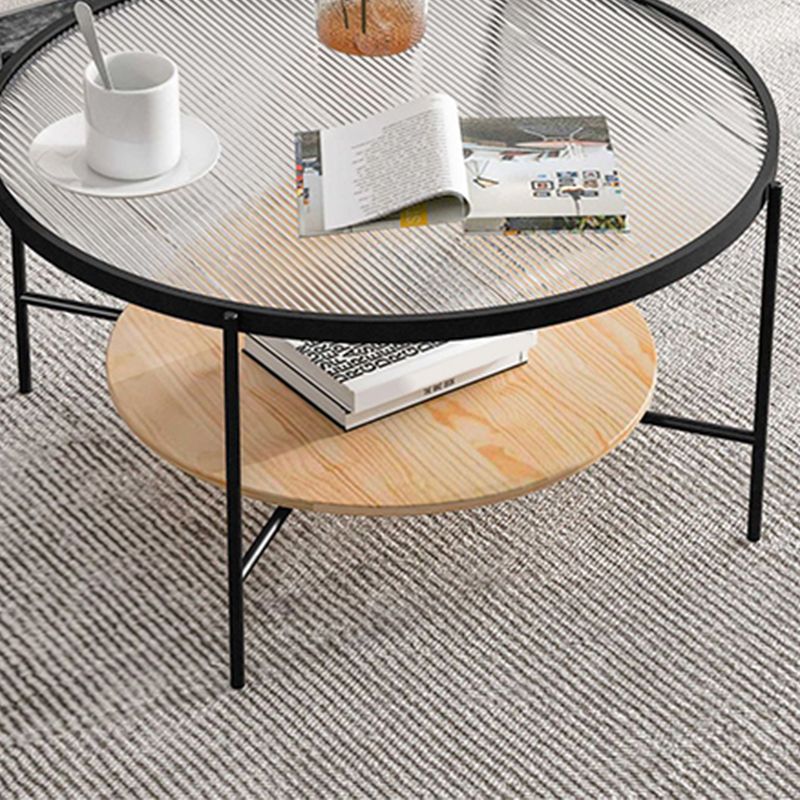 17.7" H Round Glass Top Coffee Table Steel 4 Legs Cocktail Table with Shelf Clearhalo 'Coffee & Accent Tables' 'Coffee Tables' 'coffee_tables' 'furn' 'furn_coffee_tables' 'Furniture' 'Living Room Furniture' 1200x1200_8345802e-24be-4975-8103-fb6e0962e50d