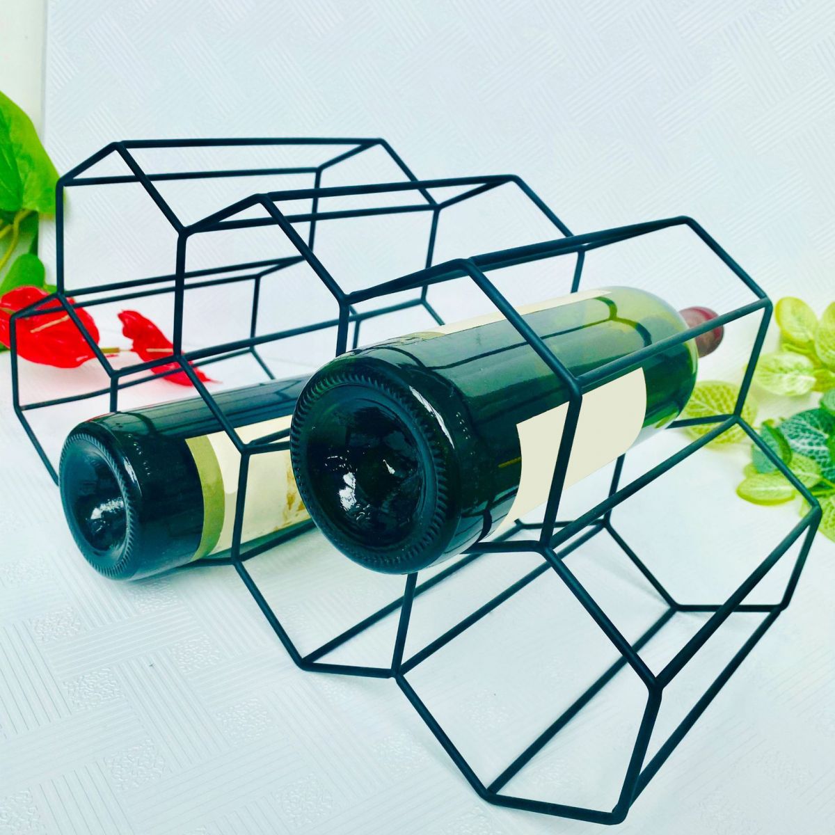 Tabletop or Countertop Free-Stand Bottle Wine Rack Modern Metal Wine Bottle Holder Clearhalo 'furn' 'furn_wine_racks' 'Furniture' 'Kitchen & Dining Furniture' 'Wine Racks' 'wine_racks' 1200x1200_8345c13f-b86e-4d21-9698-f102626289fc