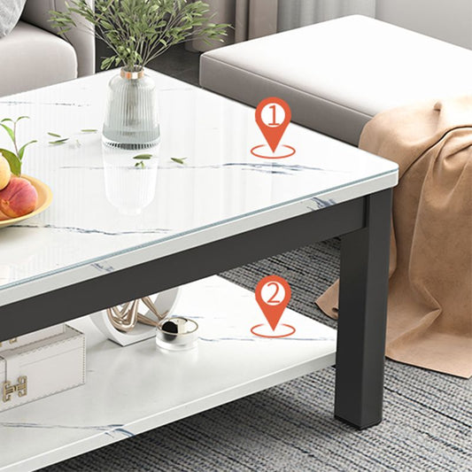 Modern Rectangular Coffee Table 4 Legs Cocktail Table with Shelf Clearhalo 'Coffee & Accent Tables' 'Coffee Tables' 'coffee_tables' 'furn' 'furn_coffee_tables' 'Furniture' 'Living Room Furniture' 1200x1200_83471b1f-f3be-430c-a096-62f78dba0565