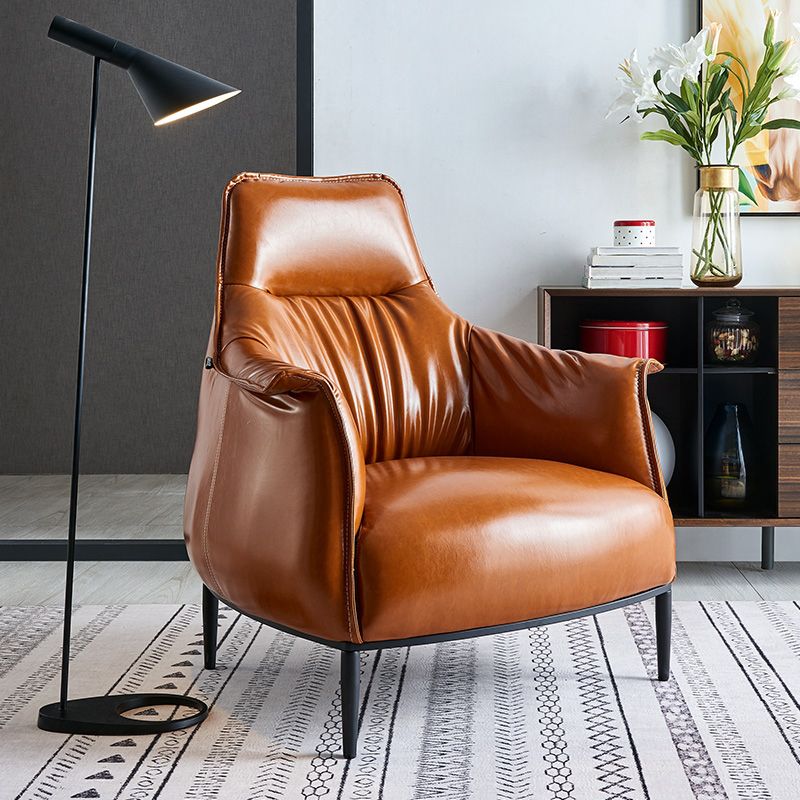 Leather Lounge Chair Solid Color Arms Included Chair with Black Legs