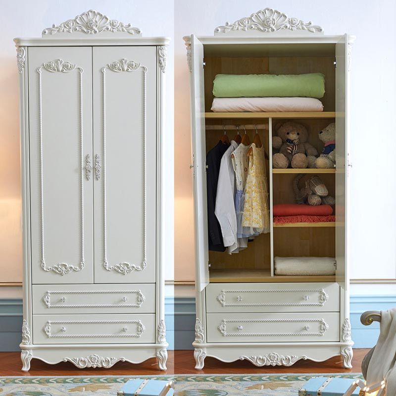 French Country Wardrobe White Colour Solid Wood Wardrobe Closet with Drawers