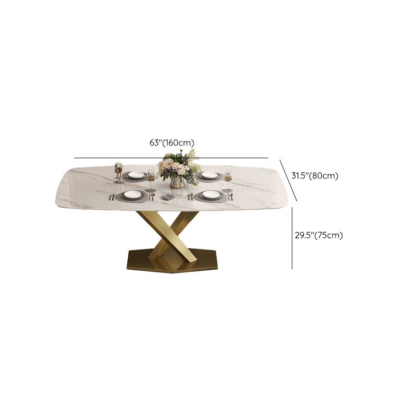 Mesa rectangular de comedor estilo Glam, mesa de piedra sinterizada con patas de metal para el hogar