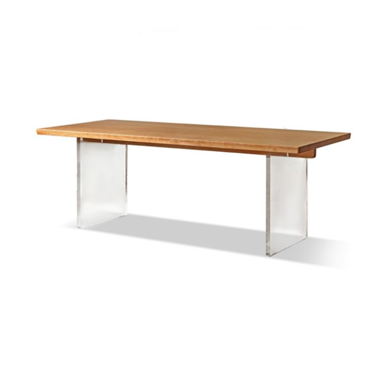 コンテンポラリーソリッドウッドトップとアクリルベースダイニングテーブルセット