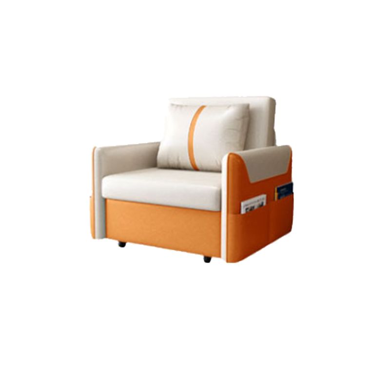 Convertible Stain Resistant Sofa Bed Faux Leather Seating in Orange and Beige