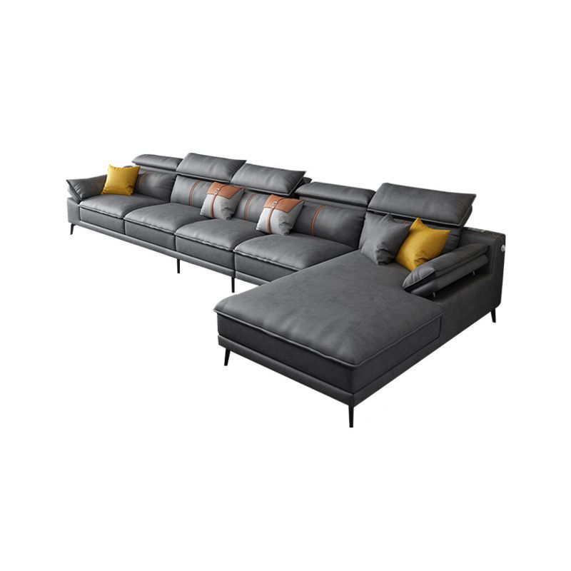 Grey Modern Adjustable Sofa & Chaise Pillow Top Arm Sectional Clearhalo 'furn' 'furn_sectionals' 'Furniture' 'Living Room Furniture' 'Sectionals' 1200x1200_835985ff-d2ed-4633-8d1f-bae2ef53b750