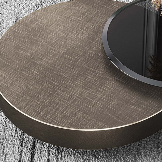 Mid-Century Modern Round Coffee Table Metal Cocktail Table in Distressed Finish