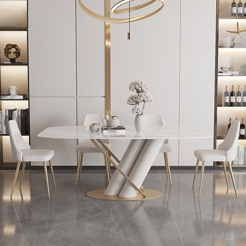 Modern Kitchen Dining Room Set Standard Height with Sintered Stone Top and Pedestal Base Table Set Clearhalo 'Dining Room Sets' 'Dining Tables & Seating' 'dining_room_set' 'furn' 'furn_dining_room_set' 'Furniture' 'furniture_dining_room_set' 'Kitchen & Dining Furniture' 'kitchen&dining_furn' 'kitchen' 1200x1200_83612950-aec0-412e-a212-ea9217d61ae2