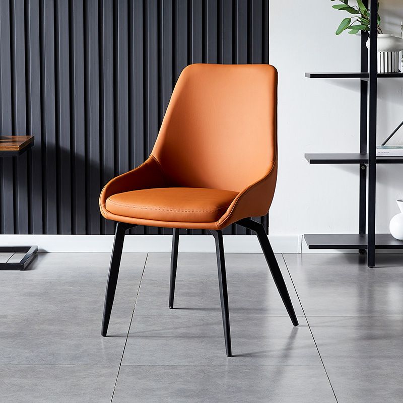 Modern Faux Leather Dining Chair Parsons Arm Chair with Black Legs