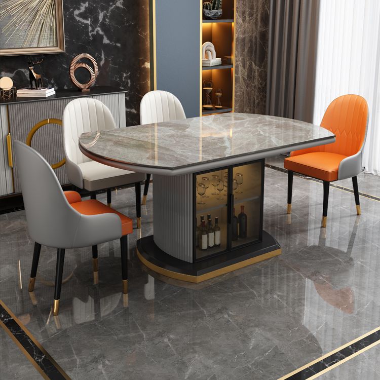 Grey Round Stone Tabletop Extendable Dining Table with Storage Clearhalo 'Dining Tables & Seating' 'Dining Tables' 'dining_table' 'furn' 'furn_dining_table' 'Furniture' 'Kitchen & Dining Furniture' 1200x1200_83631b07-c48e-417b-a7bd-40c76b94dce2